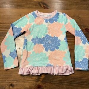 Ruffle Butts Bathing Swim Shirt Girls Size 7 Rash Guard‎ Pink Blue Floral